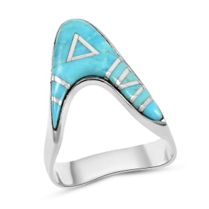 Santa Fe Style Kingman Turquoise Asymmetrical Ring in Sterling Silver (Size 10.0) 1.50 ctw