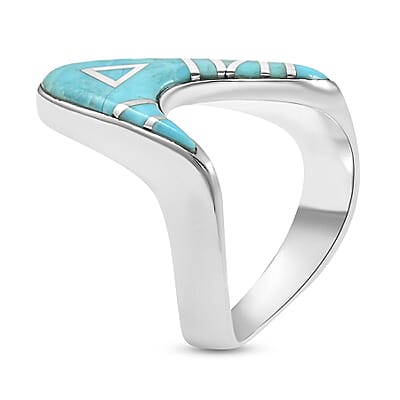 Santa Fe Style Kingman Turquoise Asymmetrical Ring in Sterling Silver (Size 10.0) 1.50 ctw