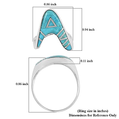 Santa Fe Style Kingman Turquoise Asymmetrical Ring in Sterling Silver (Size 10.0) 1.50 ctw