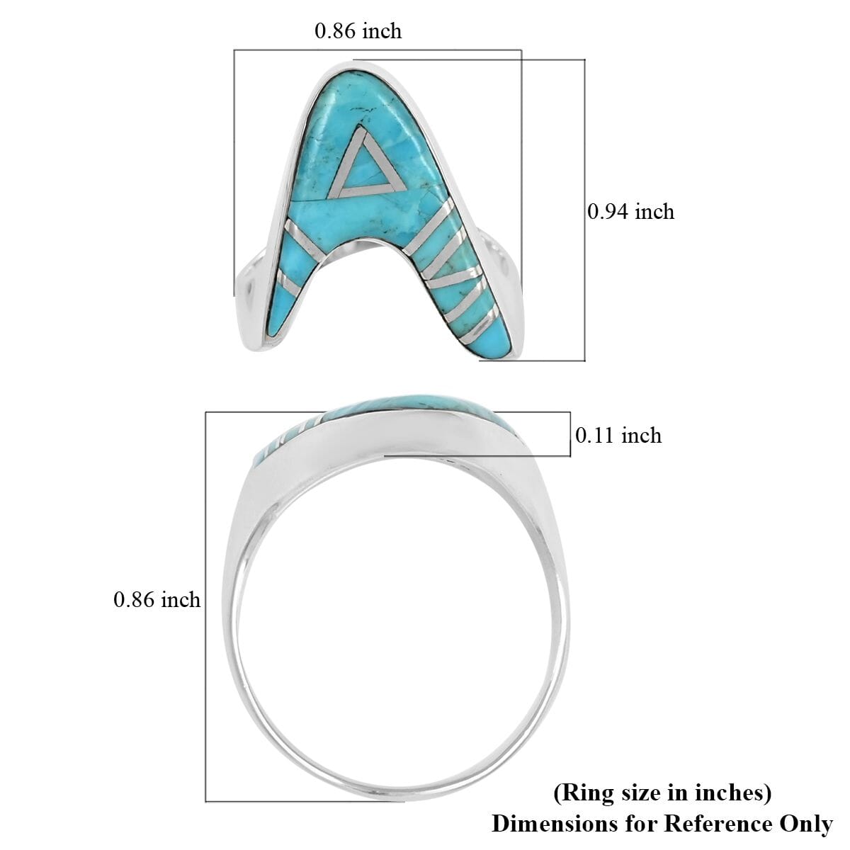 Santa Fe Style Kingman Turquoise Asymmetrical Ring in Sterling Silver (Size 8.0) 1.50 ctw image number 4