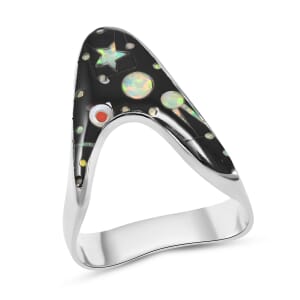 Santa Fe Style Multi Gemstone Asymmetrical Ring in Sterling Silver (Size 10.0)