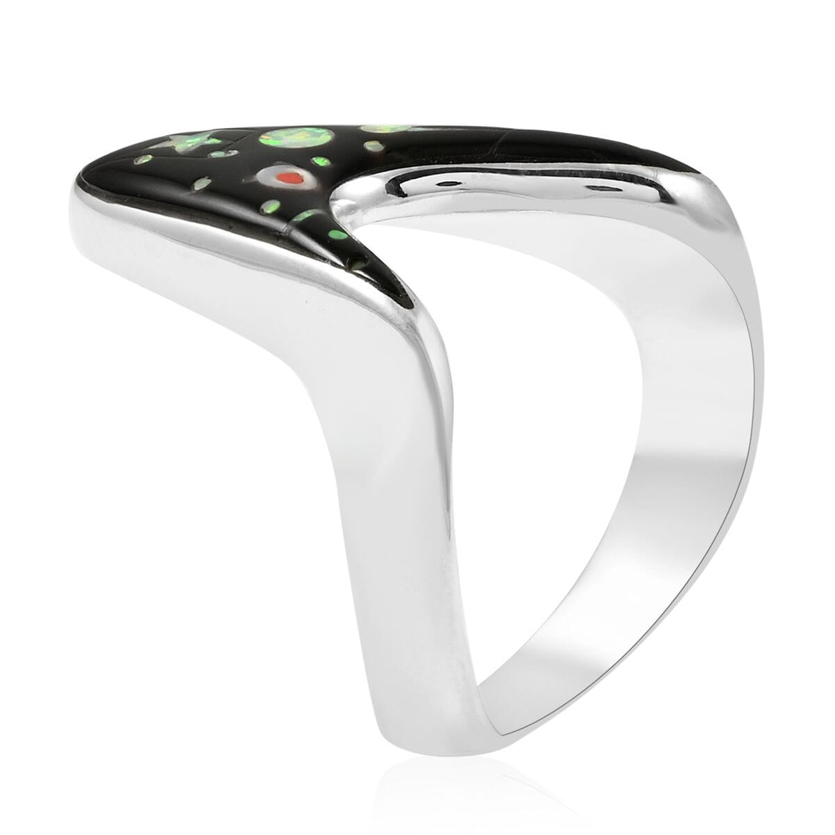 Santa Fe Style Multi Gemstone Asymmetrical Ring in Sterling Silver (Size 10.0) image number 3