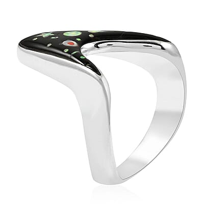 Santa Fe Style Multi Gemstone Asymmetrical Ring in Sterling Silver (Size 10.0)
