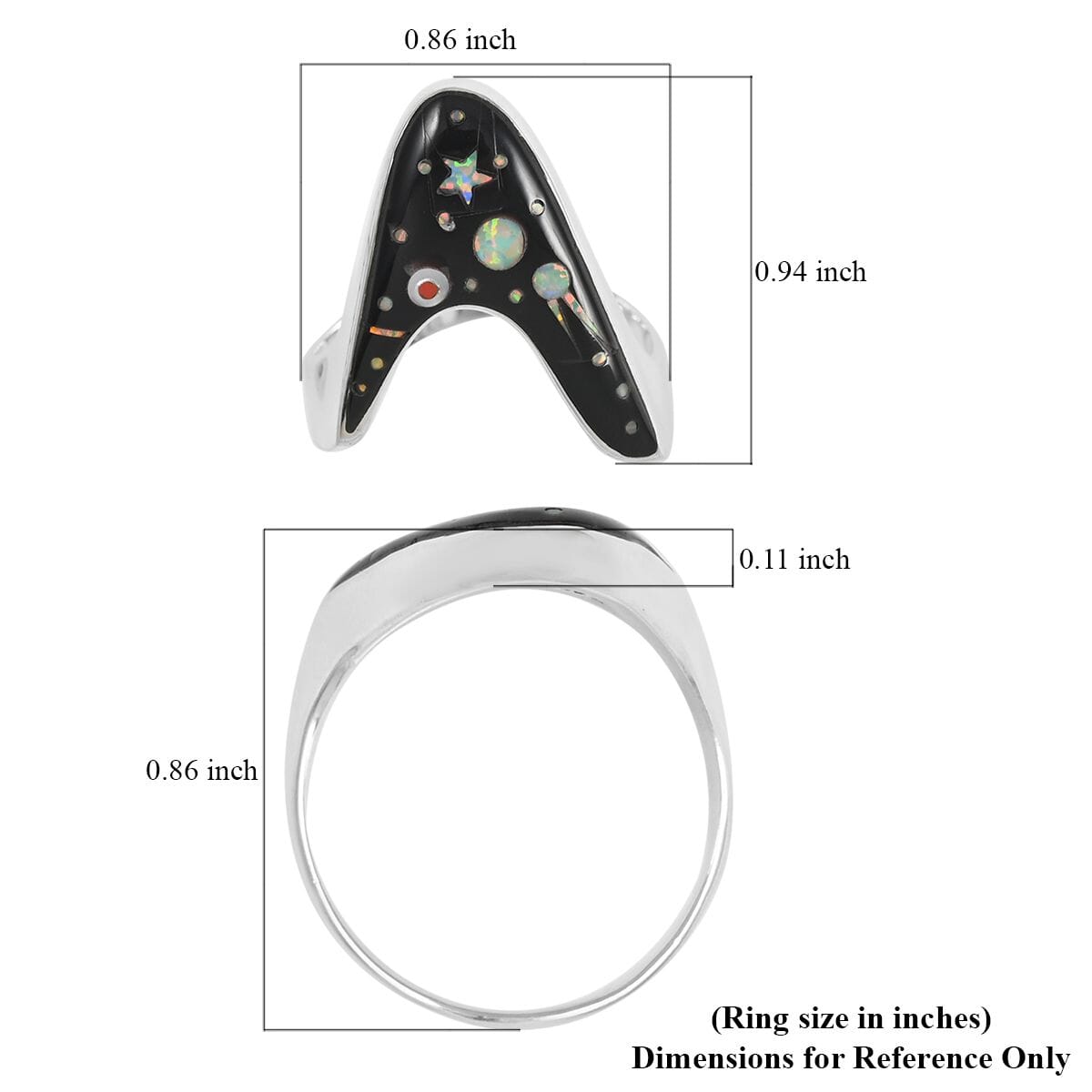 Santa Fe Style Multi Gemstone Asymmetrical Ring in Sterling Silver (Size 10.0) image number 4