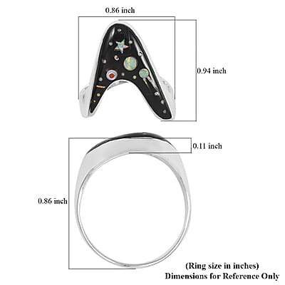 Santa Fe Style Multi Gemstone Asymmetrical Ring in Sterling Silver (Size 10.0)