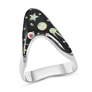 Santa Fe Style Multi Gemstone Asymmetrical Ring in Sterling Silver (Size 11.0)