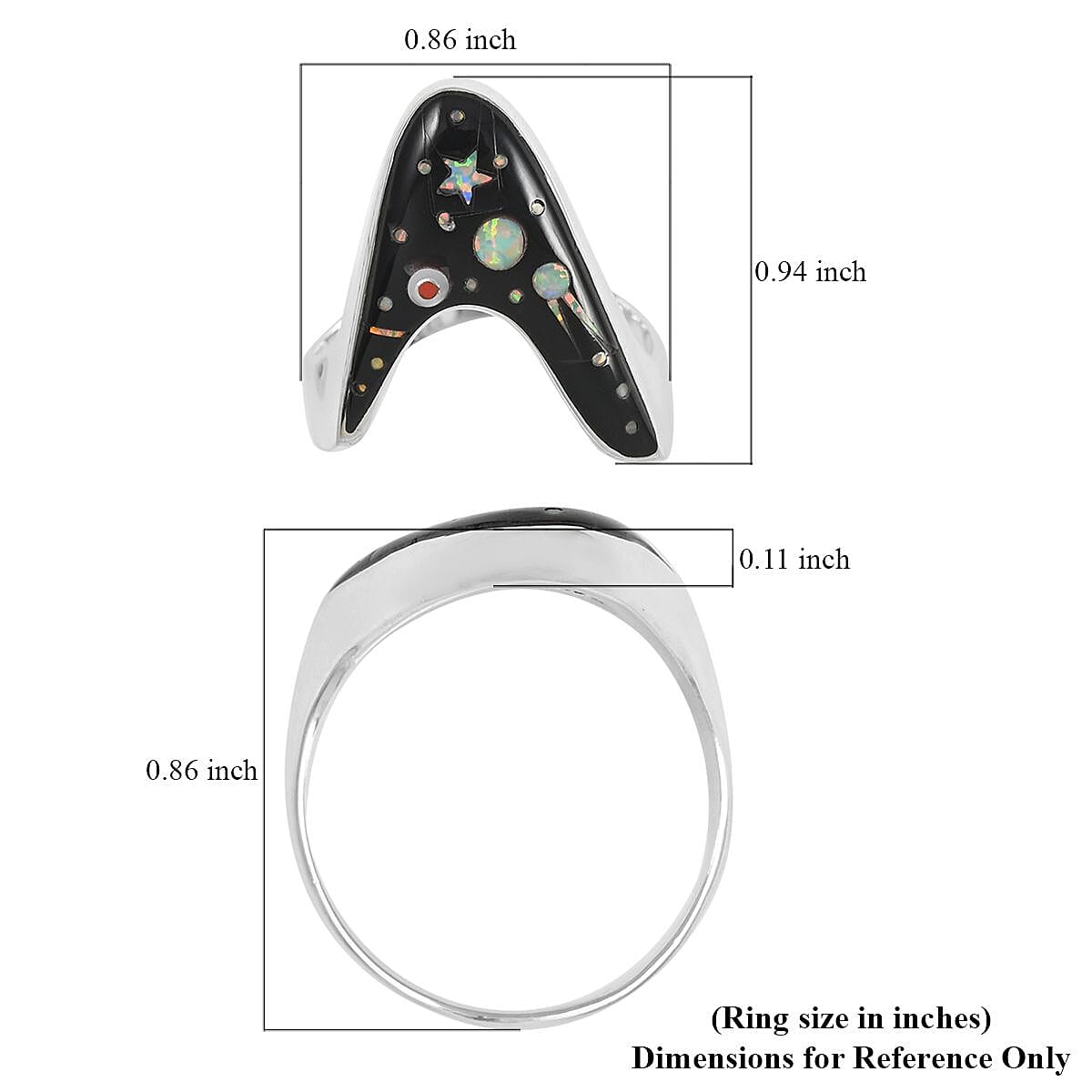 Santa Fe Style Multi Gemstone Asymmetrical Ring in Sterling Silver (Size 9.0)