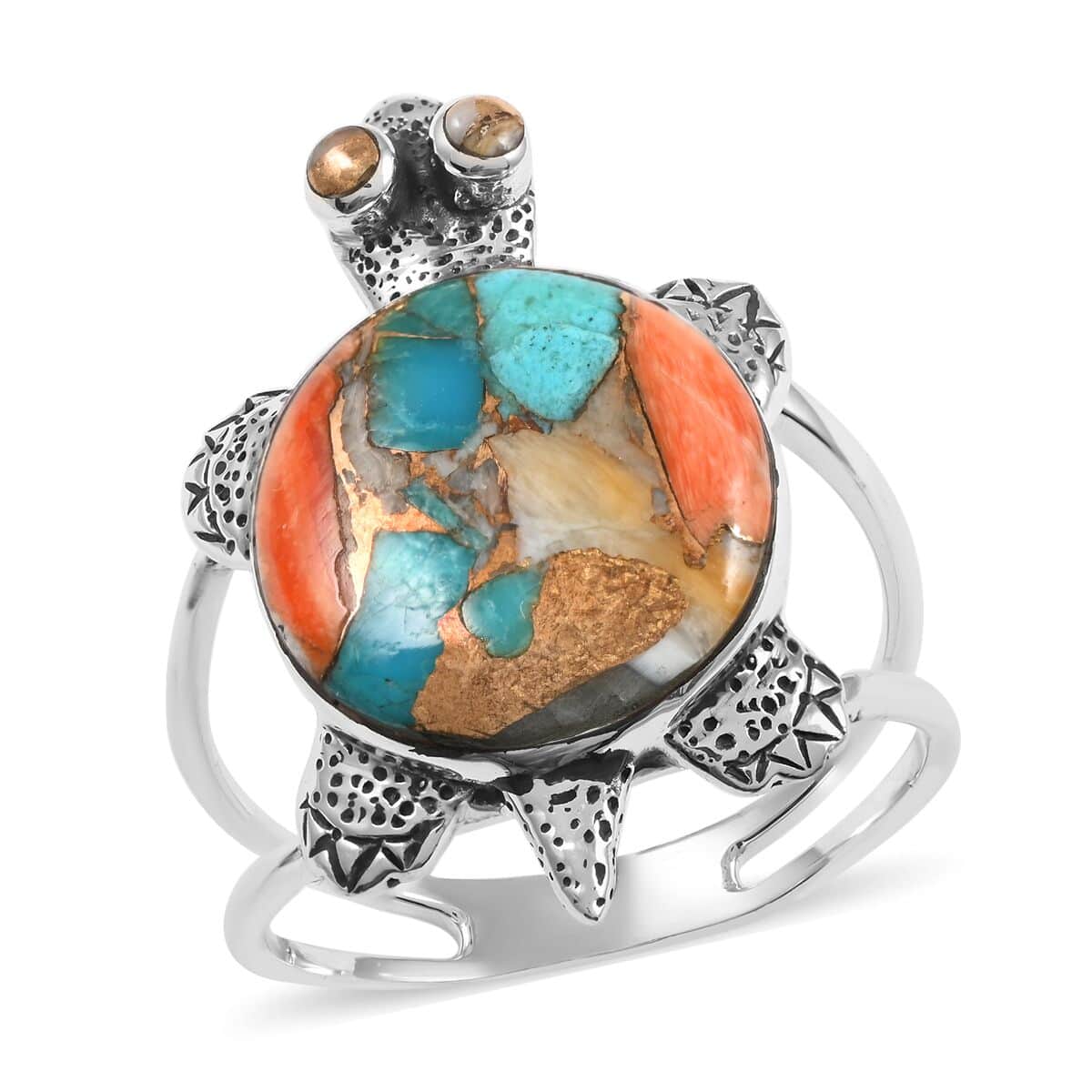 SANTA FE Style Spiny Turquoise Turtle Ring in Sterling Silver (Size 10.0) 1.25 ctw image number 0