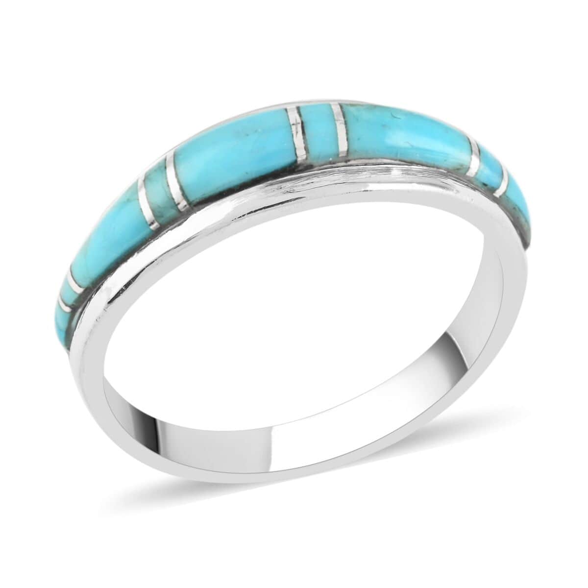 SANTA FE Style Kingman Turquoise Band Ring in Sterling Silver (Size 10.0) 0.20 ctw image number 0