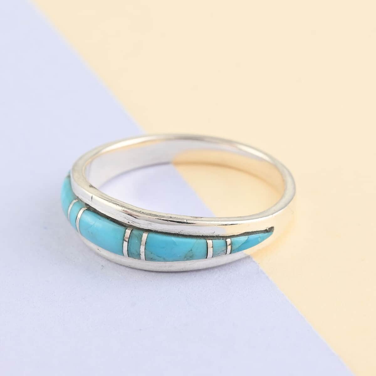 SANTA FE Style Kingman Turquoise Band Ring in Sterling Silver 0.20 ctw image number 1