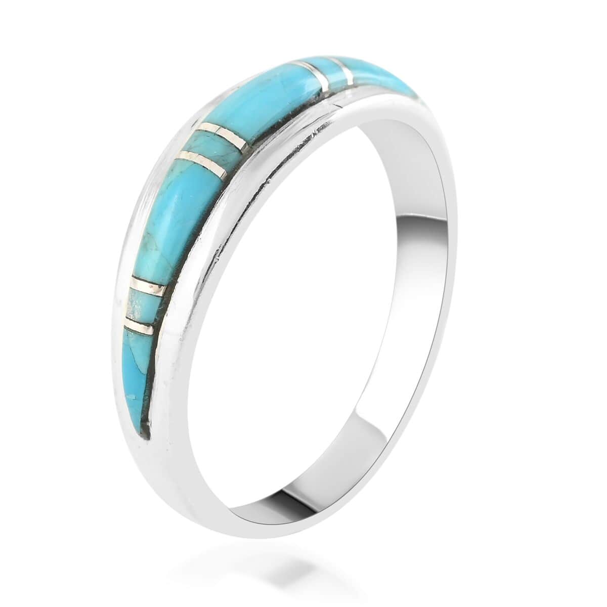 SANTA FE Style Kingman Turquoise Band Ring in Sterling Silver 0.20 ctw image number 3