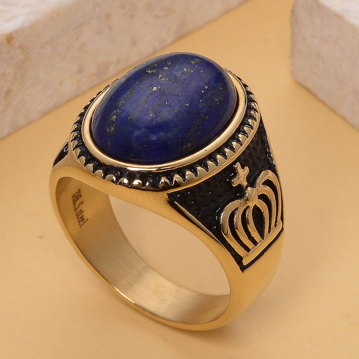 Lapis Lazuli Ring in Black Oxidized and ION Plated YG Stainless Steel 10.00 ctw image number 1