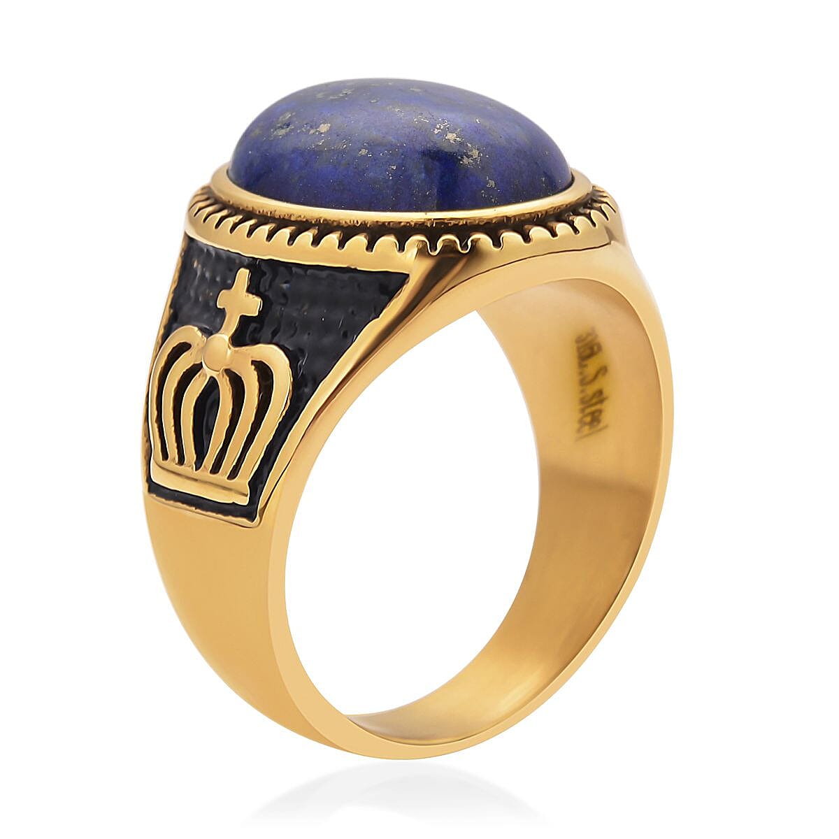 Lapis Lazuli Ring in Black Oxidized and ION Plated YG Stainless Steel 10.00 ctw image number 3