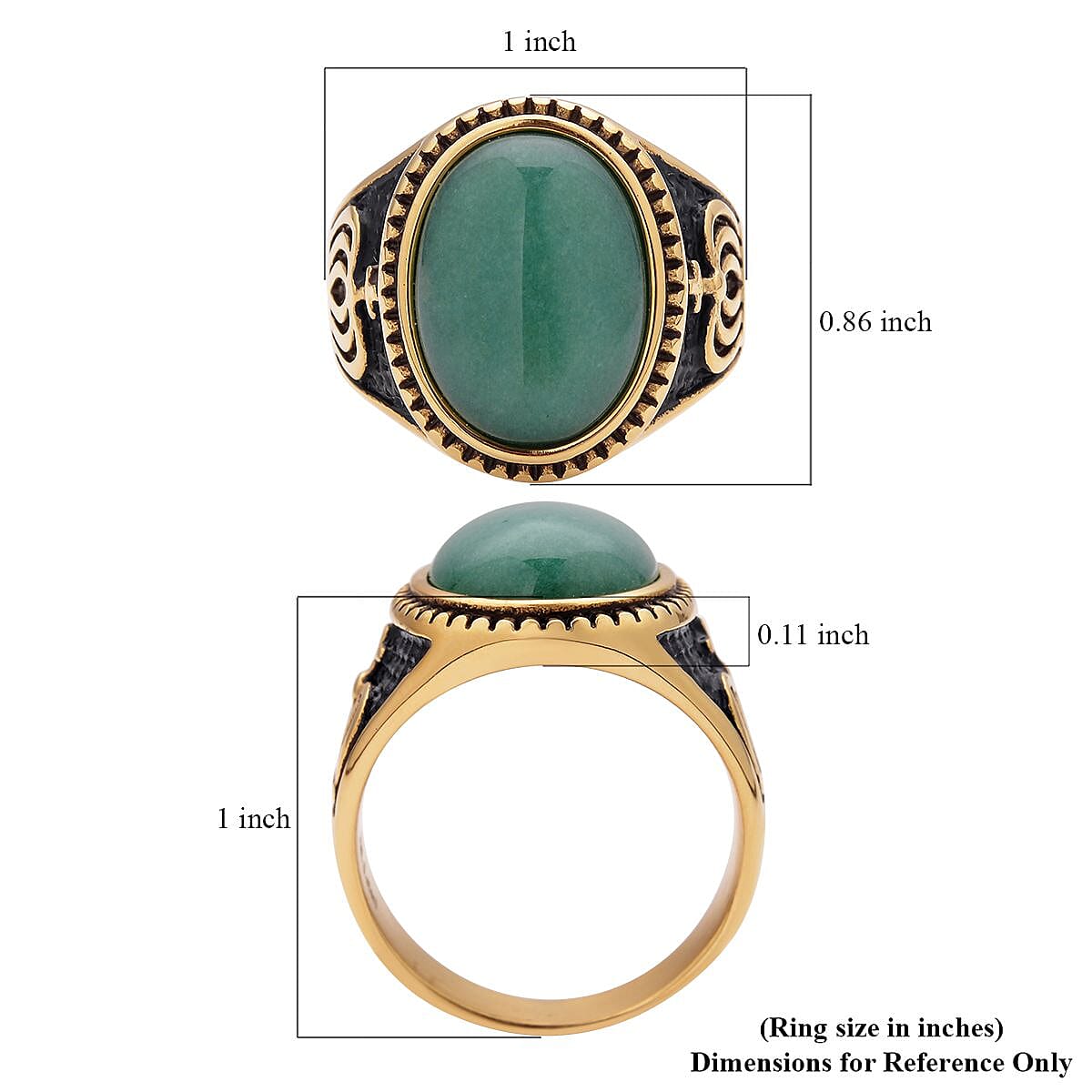 Green Aventurine Ring in Black Oxidized and ION Plated YG Stainless Steel (Size 9.0) 10.00 ctw image number 5