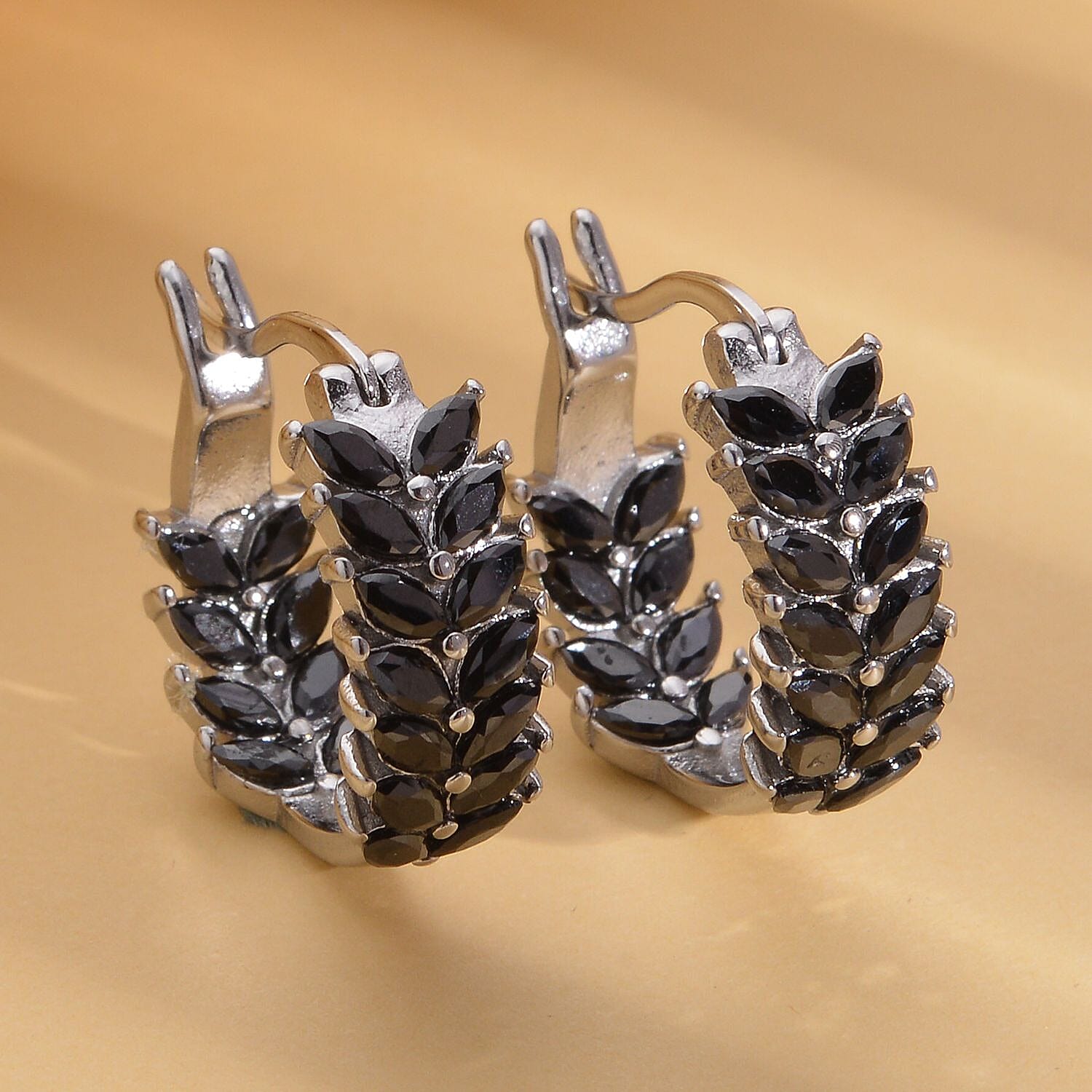 Black Austrian Crystal Hoop Earrings in Stainless Steel | Tarnish-Free, Waterproof, Sweat Proof Jewelry