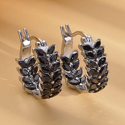 Black Austrian Crystal Hoop Earrings in Stainless Steel | Tarnish-Free, Waterproof, Sweat Proof Jewelry