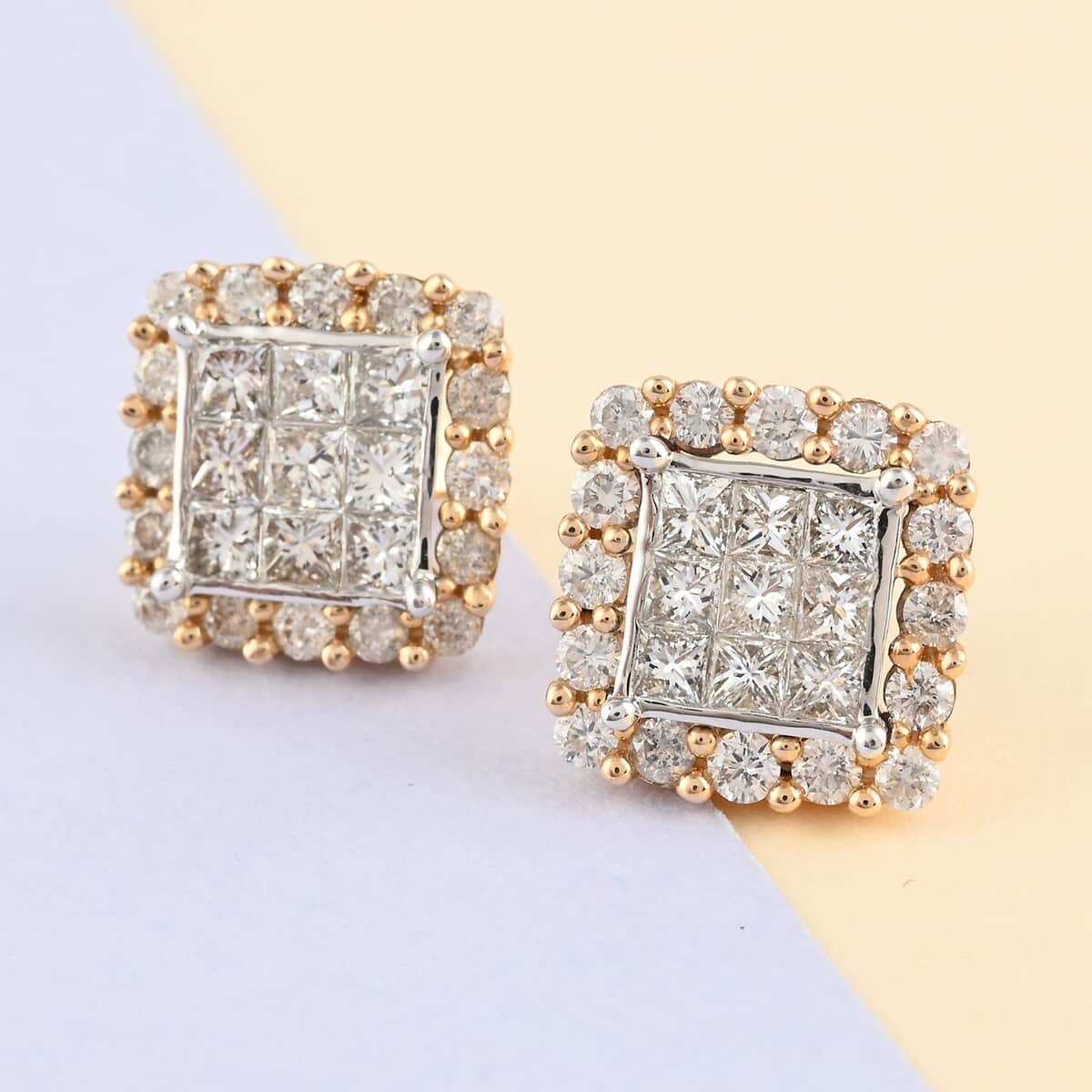 NY Closeout 10K Yellow Gold G-H I1-I2 Diamond Stud Earrings 2.00 ctw image number 1