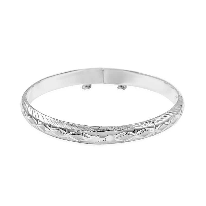 Sterling Silver 7mm Snap Clasp Bangle Bracelet (7.25 In) 9.20 Grams