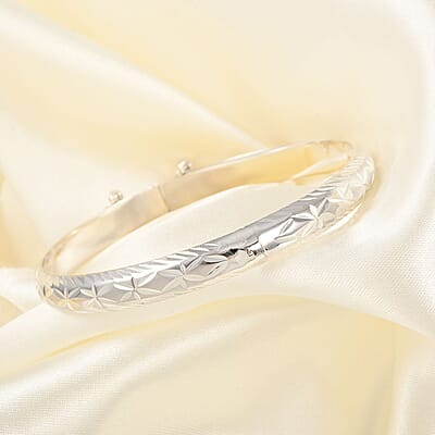 Sterling Silver 7mm Snap Clasp Bangle Bracelet (7.25 In) 9.20 Grams