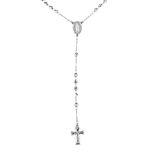 Cross Lariat Necklace 26 Inches in Silvertone