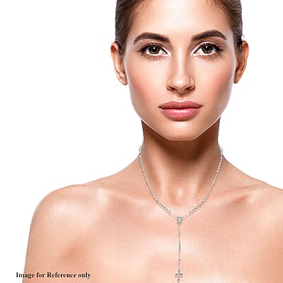 Cross Lariat Necklace 24 Inches in Silvertone