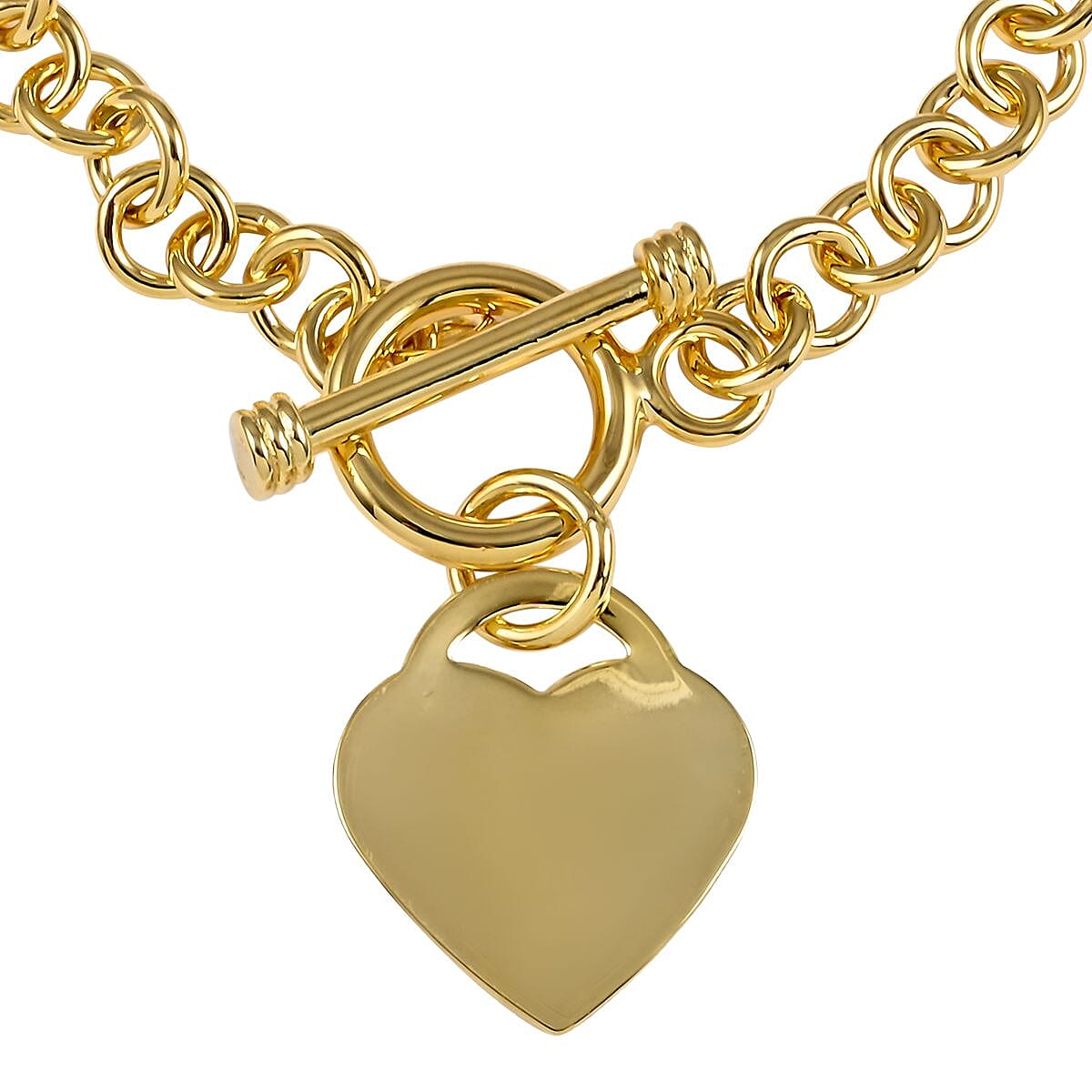 Curb Chain Toggle Lock Bracelet with Heart Charm in Goldtone (7.50 In) image number 2