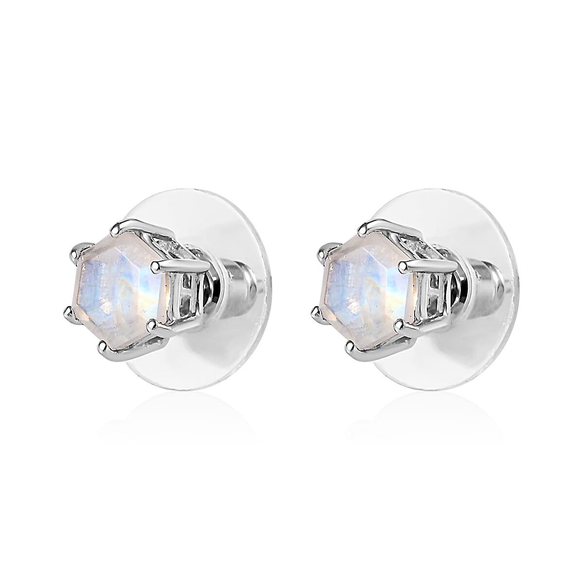 Rainbow Moonstone Solitaire Stud Earrings in Platinum Over Sterling Silver 2.30 ctw