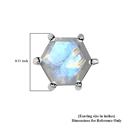 Rainbow Moonstone Solitaire Stud Earrings in Platinum Over Sterling Silver 2.30 ctw