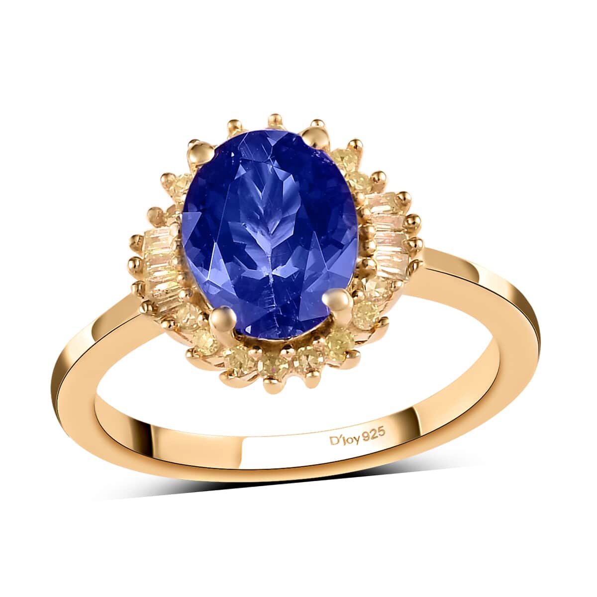 Tanzanite, Natural Yellow Diamond Ring in Vermeil YG Over Sterling Silver, Sunburst Engagement Ring For Women 1.75 ctw image number 0