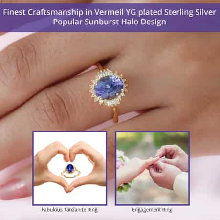 Tanzanite, Natural Yellow Diamond Ring in Vermeil YG Over Sterling Silver, Sunburst Engagement Ring For Women 1.75 ctw (Size 10.0) image number 2