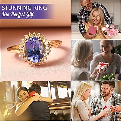 Tanzanite, Natural Yellow Diamond Ring in Vermeil YG Over Sterling Silver, Sunburst Engagement Ring For Women 1.75 ctw