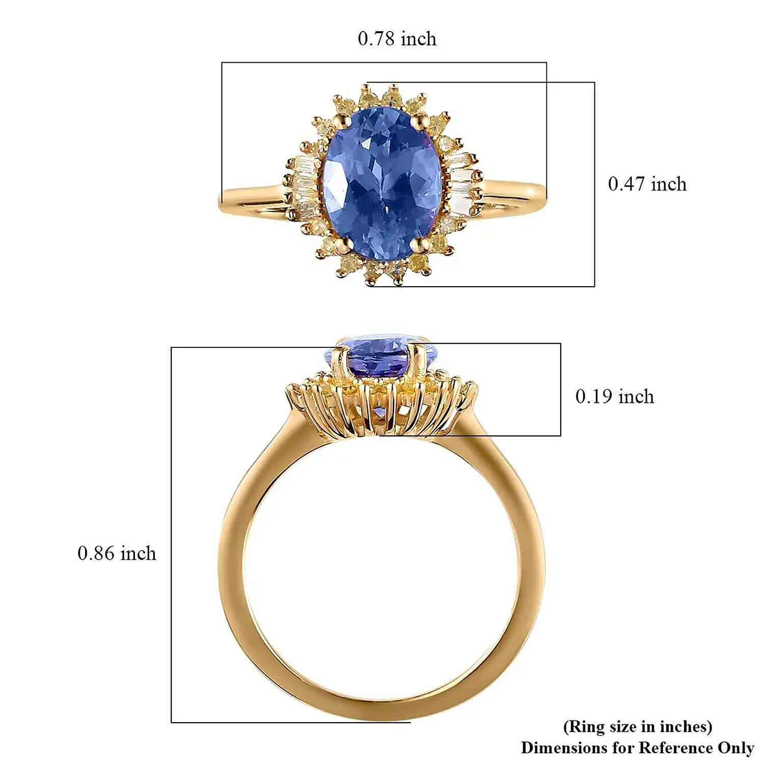 Tanzanite, Natural Yellow Diamond Ring in Vermeil YG Over Sterling Silver, Sunburst Engagement Ring For Women 1.75 ctw