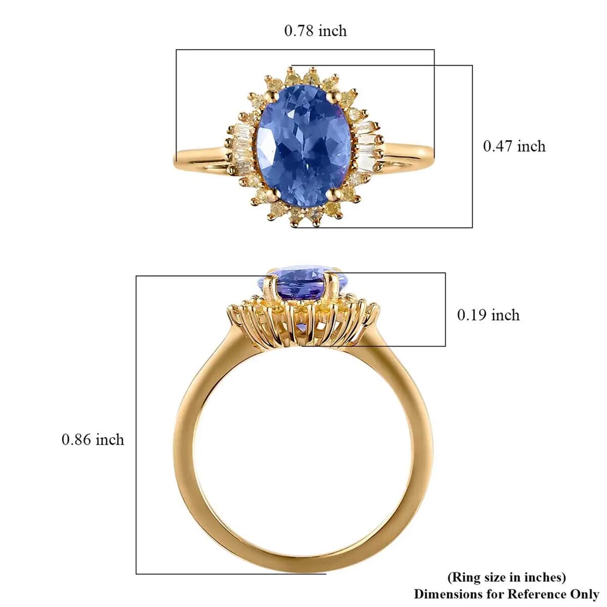 Tanzanite, Natural Yellow Diamond Ring in Vermeil YG Over Sterling Silver, Sunburst Engagement Ring For Women 1.75 ctw image number 6