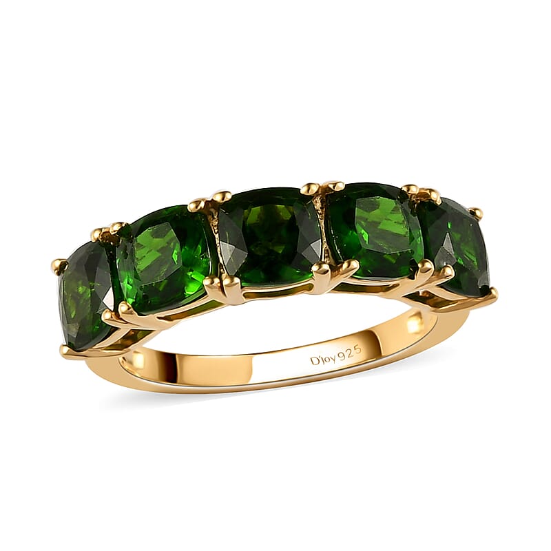 Natural Chrome Diopside 5 Stone Band Ring in Vermeil Yellow Gold Sterling Silver (Size 10.0) 3.00 ctw