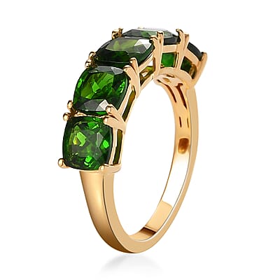 Natural Chrome Diopside 5 Stone Band Ring in Vermeil Yellow Gold Sterling Silver (Size 10.0) 3.00 ctw