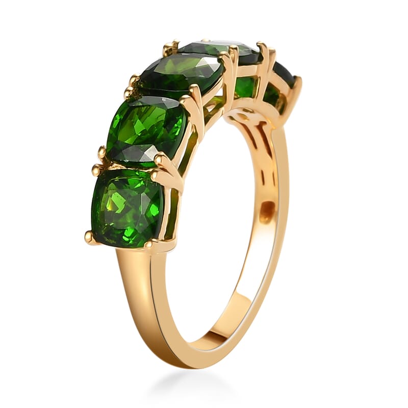 Natural Chrome Diopside 5 Stone Band Ring in Vermeil Yellow Gold Sterling Silver (Size 10.0) 3.00 ctw