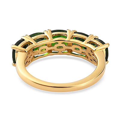 Natural Chrome Diopside 5 Stone Band Ring in Vermeil Yellow Gold Sterling Silver (Size 10.0) 3.00 ctw