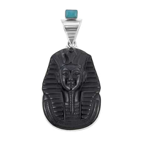 Sajen Silver Black Onyx Carved and Turquoise Pendant in Sterling Silver 75.40 ctw image number 0