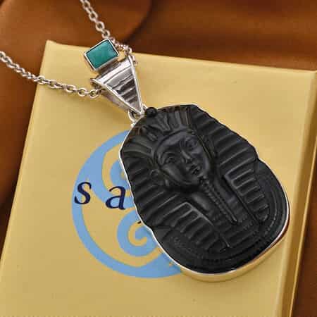 Sajen Silver Black Onyx Carved and Turquoise Pendant in Sterling Silver 75.40 ctw image number 1