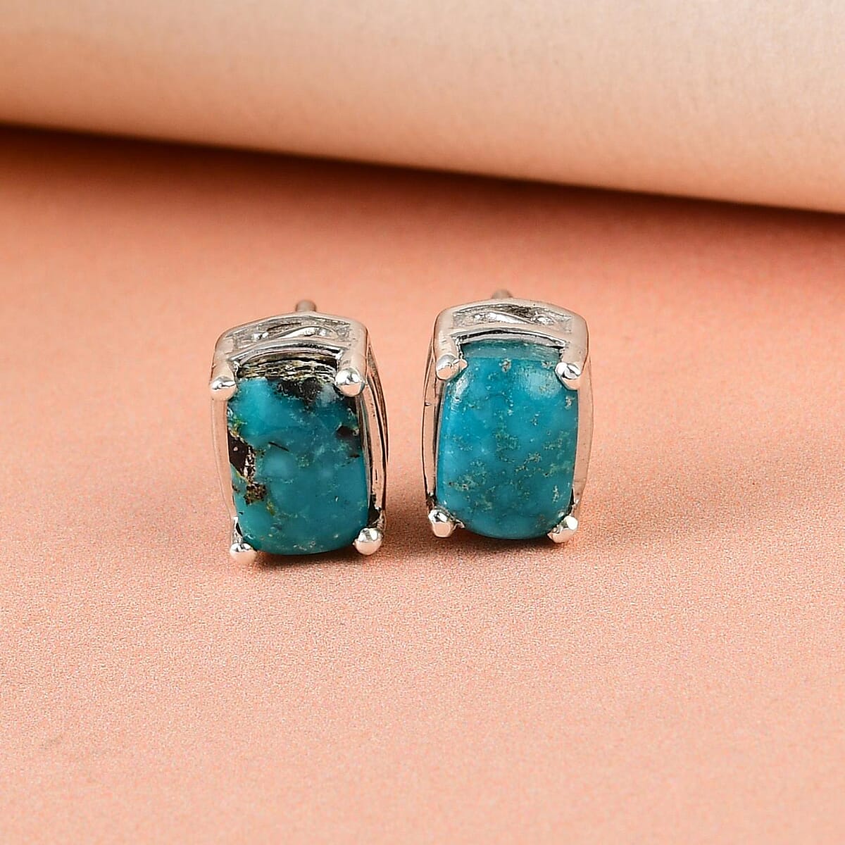 Sierra Nevada Turquoise Solitaire Stud Earrings in Platinum Over Sterling Silver 1.90 ctw image number 1