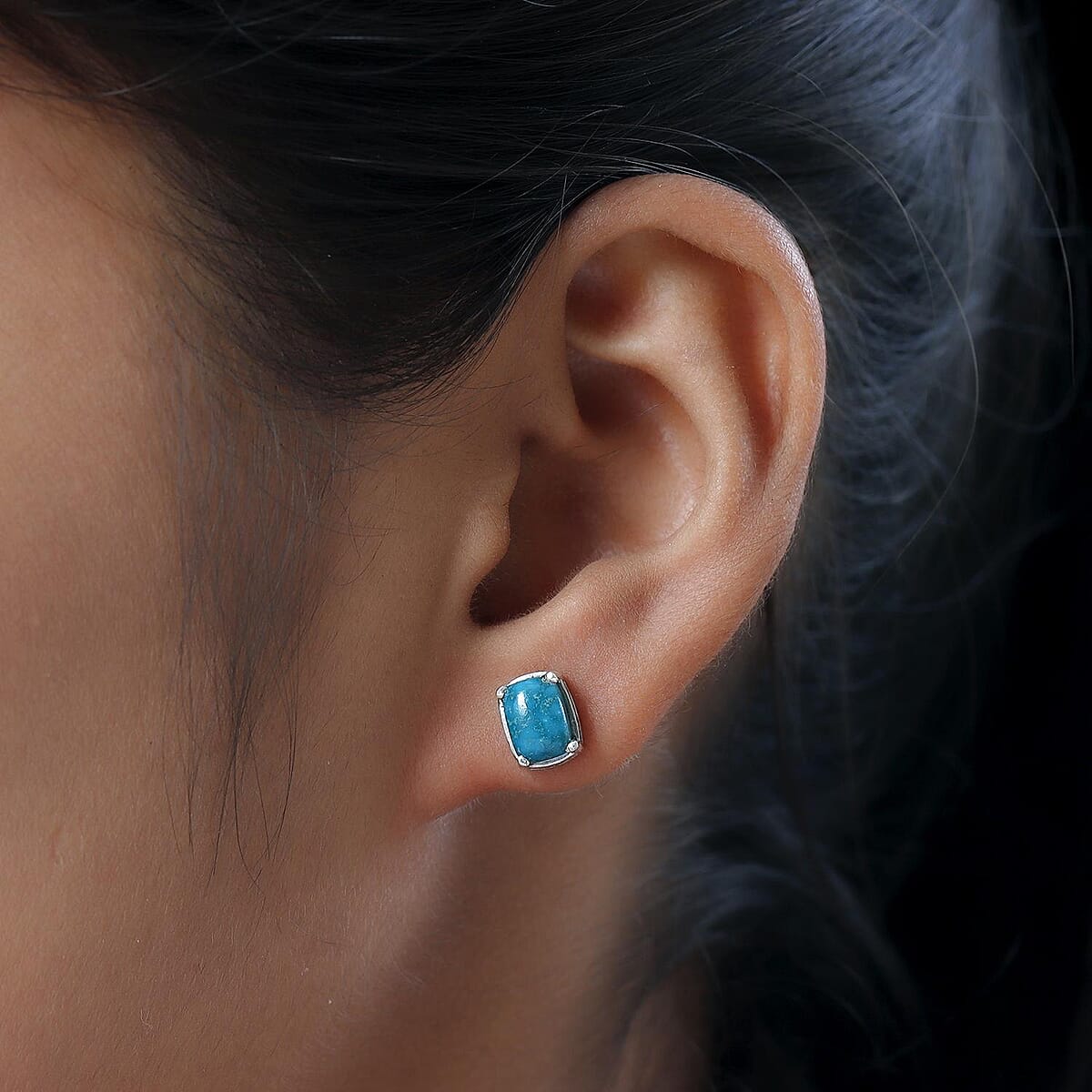 Sierra Nevada Turquoise Solitaire Stud Earrings in Platinum Over Sterling Silver 1.90 ctw image number 2