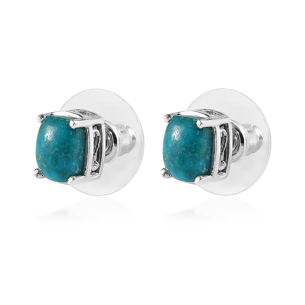Sierra Nevada Turquoise Solitaire Stud Earrings in Platinum Over Sterling Silver 1.90 ctw image number 3