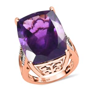 Amethyst, Natural Champagne and White Diamond Ring in Vermeil Rose Gold Over Sterling Silver, Statement Rings For Women 19.10 ctw (Size 10.0)