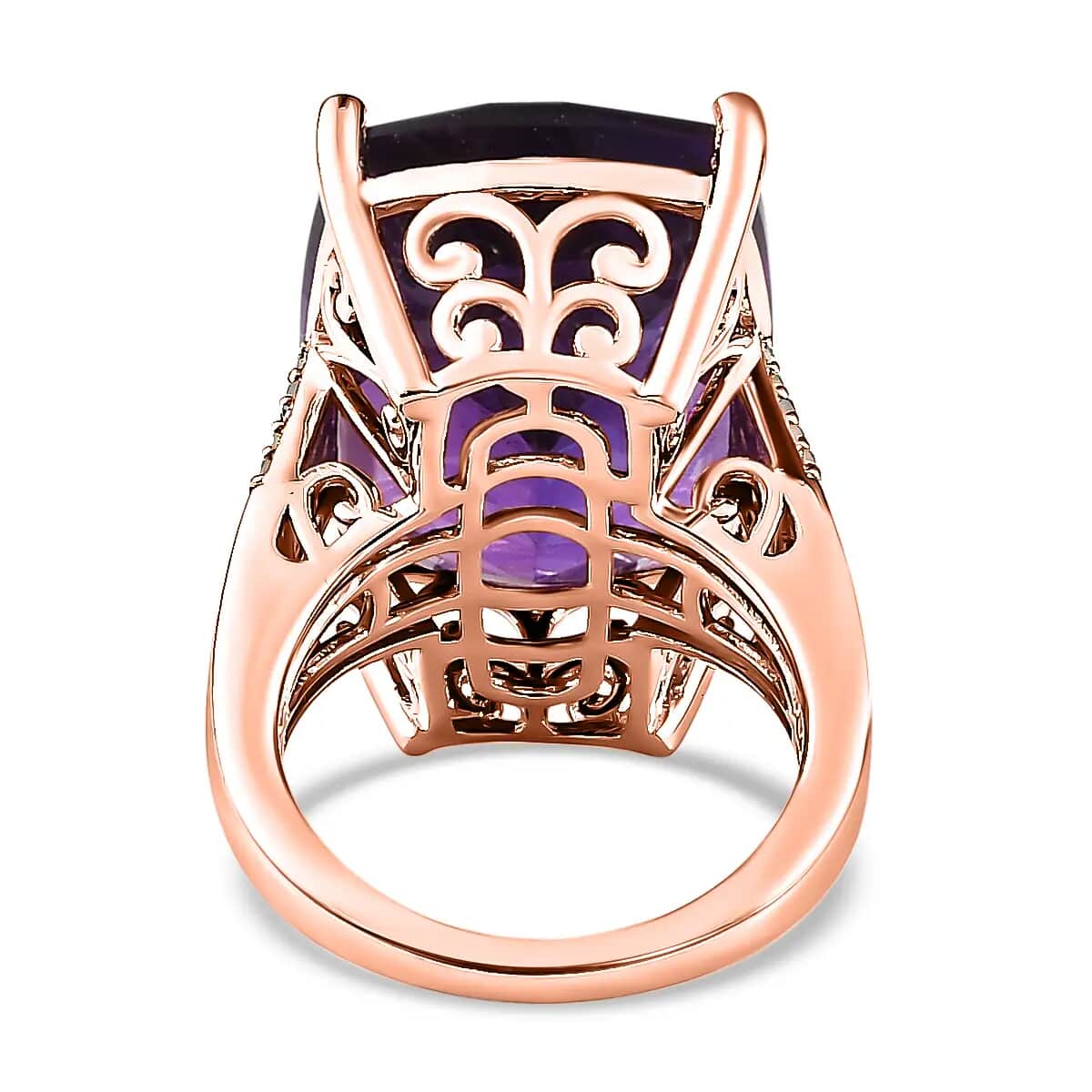Amethyst, Natural Champagne and White Diamond Ring in Vermeil Rose Gold Over Sterling Silver, Statement Rings For Women 19.10 ctw (Size 10.0) image number 5