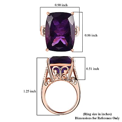 Amethyst, Natural Champagne and White Diamond Ring in Vermeil Rose Gold Over Sterling Silver, Statement Rings For Women 19.10 ctw (Size 10.0)