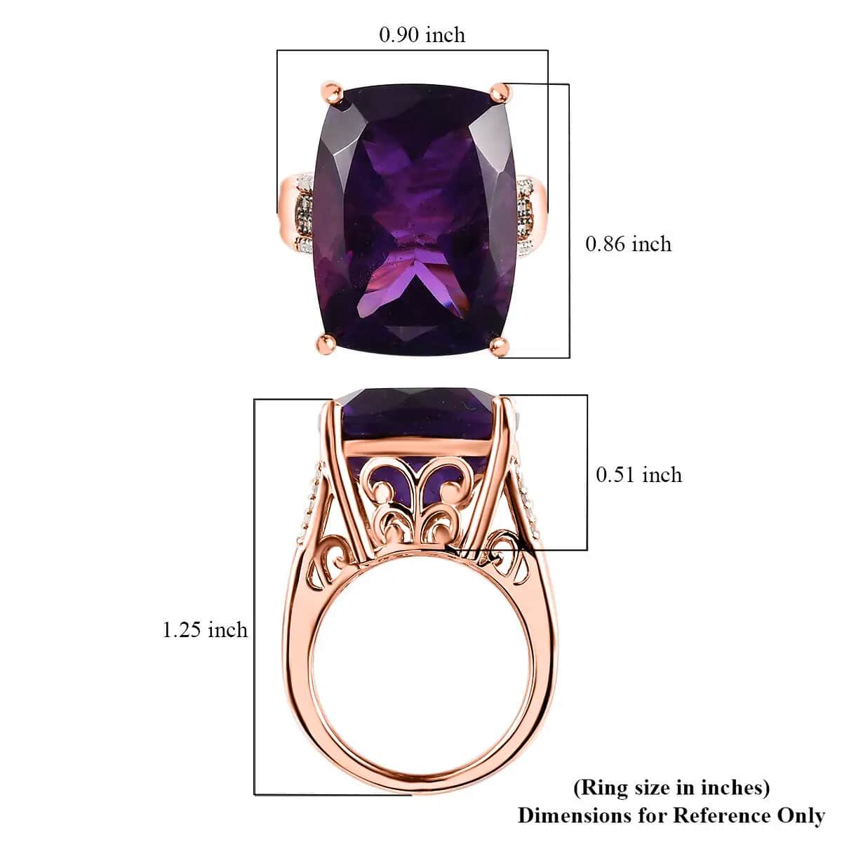 Amethyst, Natural Champagne and White Diamond Ring in Vermeil Rose Gold Over Sterling Silver, Statement Rings For Women 19.10 ctw (Size 10.0) image number 6