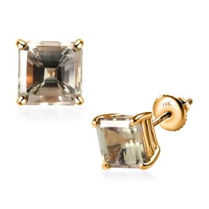 18K Yellow Gold Asscher Cut AAA Turkizite Solitaire Stud Earrings 2.50 ctw