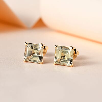 18K Yellow Gold Asscher Cut AAA Turkizite Solitaire Stud Earrings 2.50 ctw