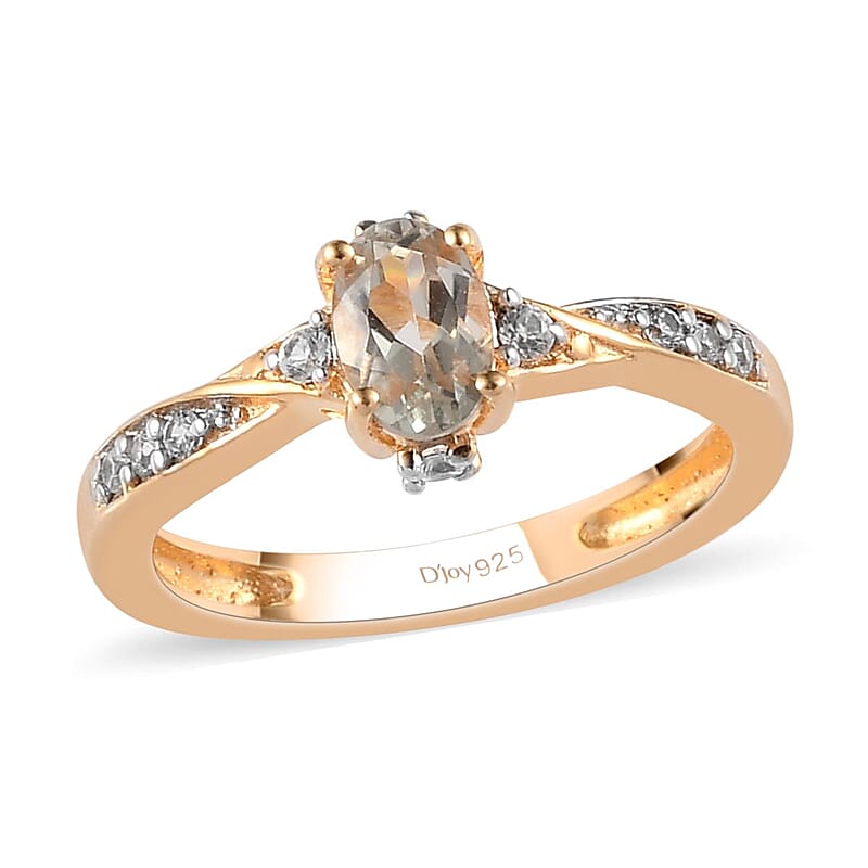 AAA Turkizite and Natural White Zircon Ring in Vermeil Yellow Gold Over Sterling Silver (Size 10.0) 0.65 ctw