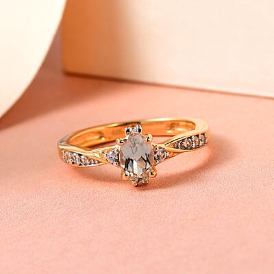 AAA Turkizite and Natural White Zircon Ring in Vermeil Yellow Gold Over Sterling Silver (Size 10.0) 0.65 ctw